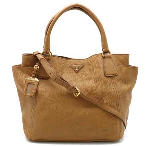 prada bn2435|PRADA VIT.DAINO Tote Bag Shoulder Leather Beige Brown .